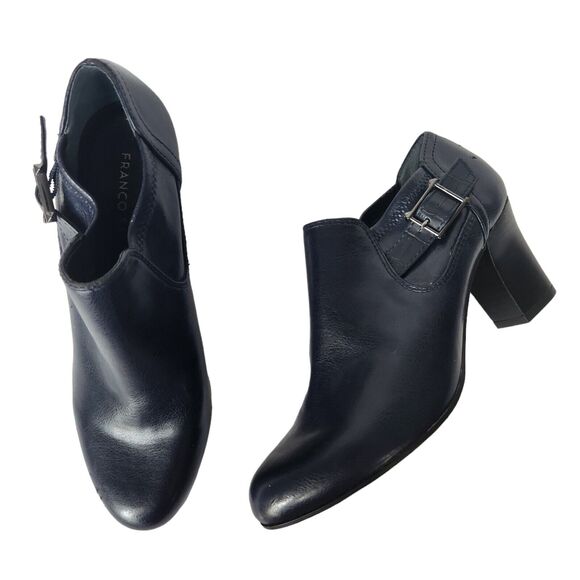 Franco Sarto Boots Womens Sz 7M Rapport Blue Ankle Bootie Block Heel Buckle - Picture 1 of 11